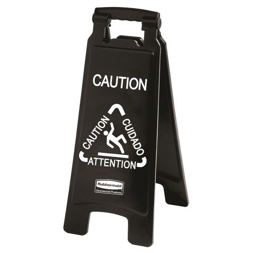 Rubbermaid Executive Series 26 Inch Multilingual "Caution" Sign, 2-Sided, Black